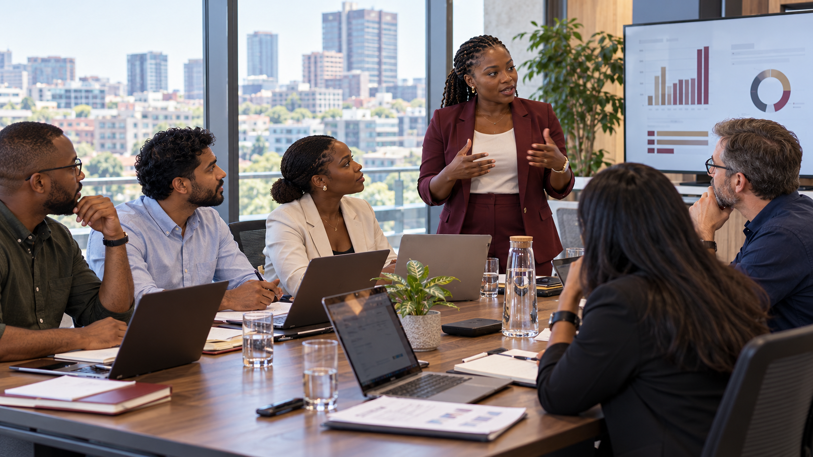 Multinational African enterprise team collaborating in a contemporary regional office in Johannesburg